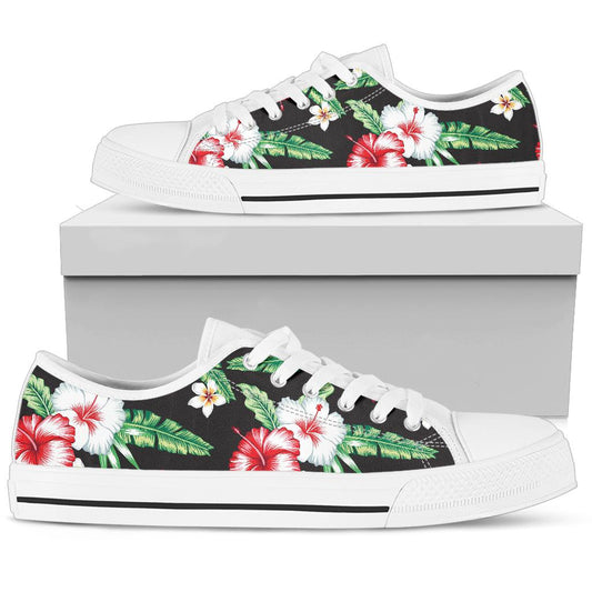 Hawaiian flower tropical leaves White Bottom Low Top Shoes