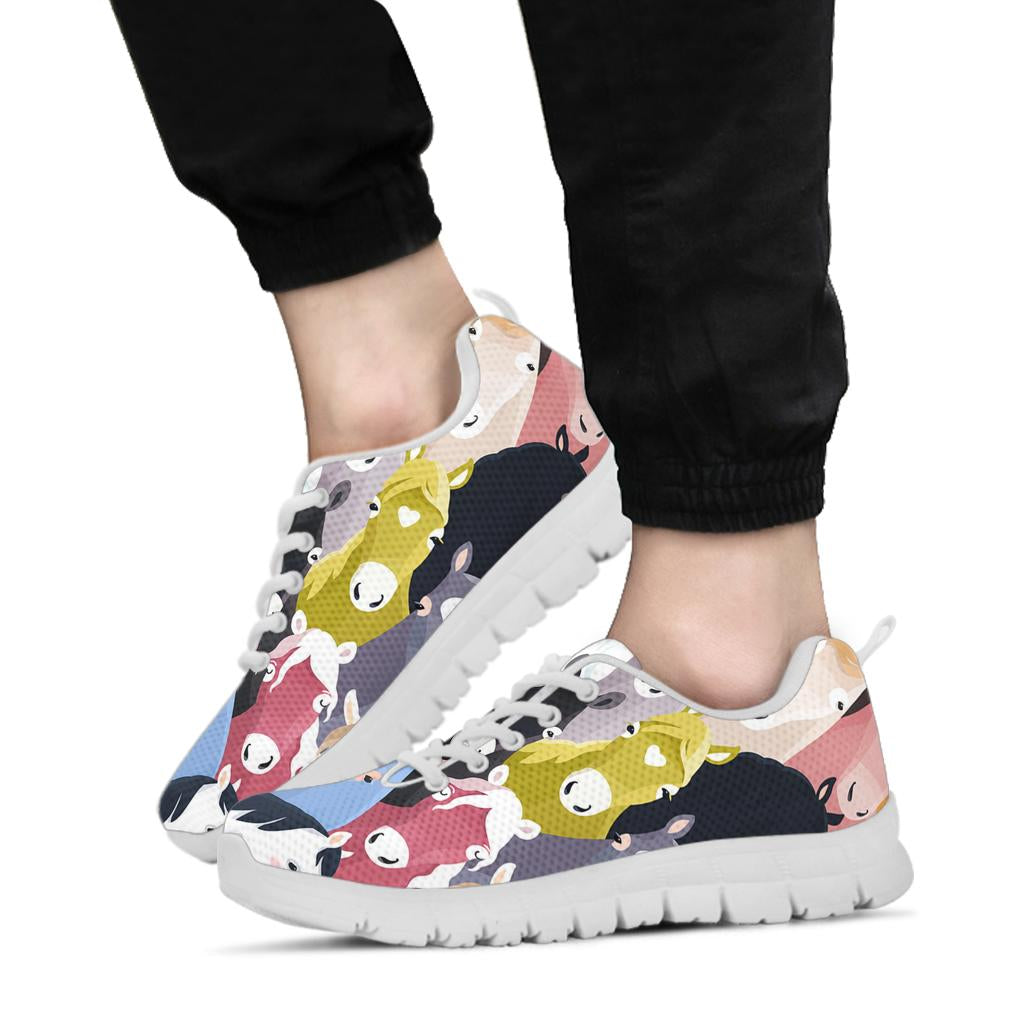 Colorful Horse Pattern Sneakers White Bottom Shoes