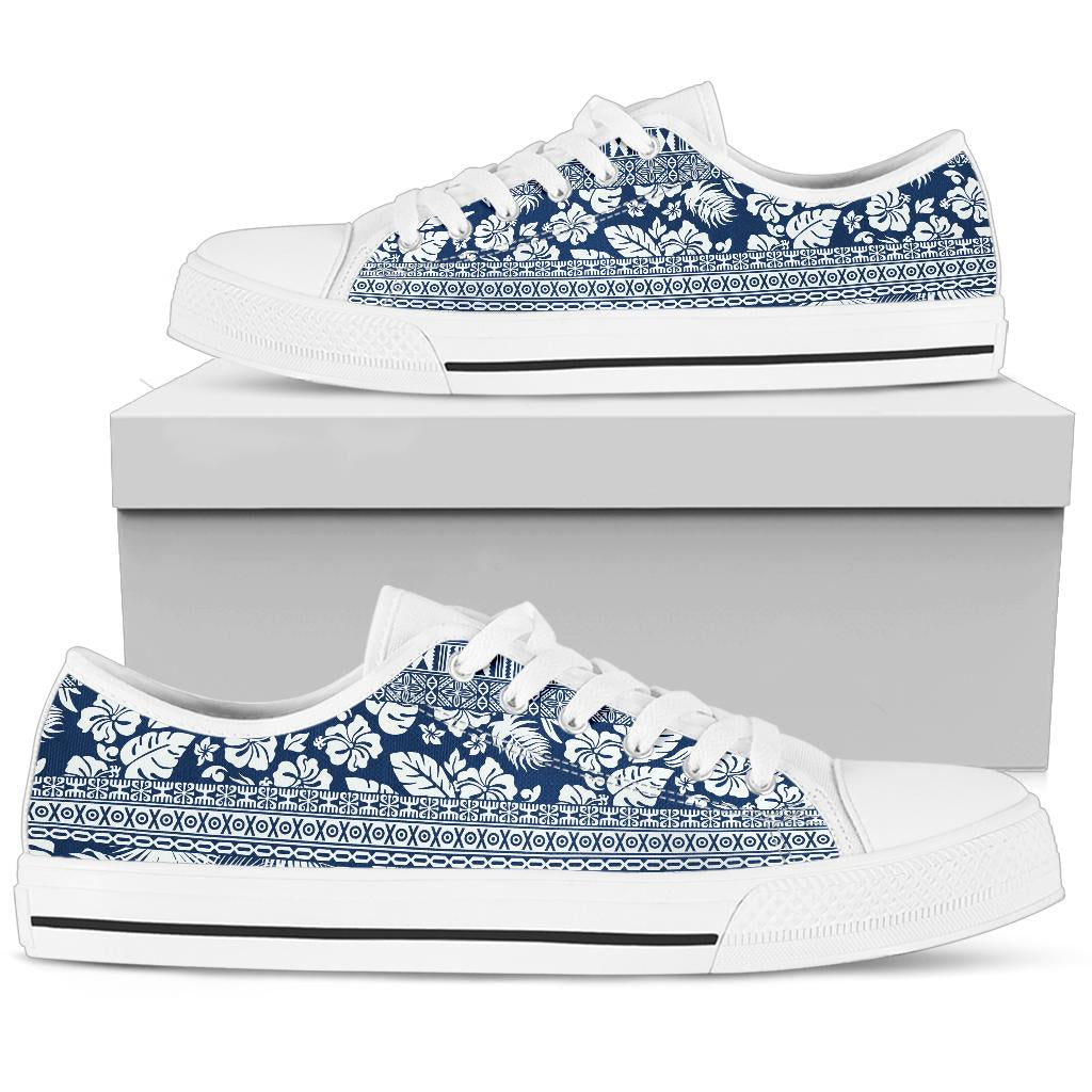 Hawaiian Themed Pattern Print Design H020 White Bottom Low Top Shoes