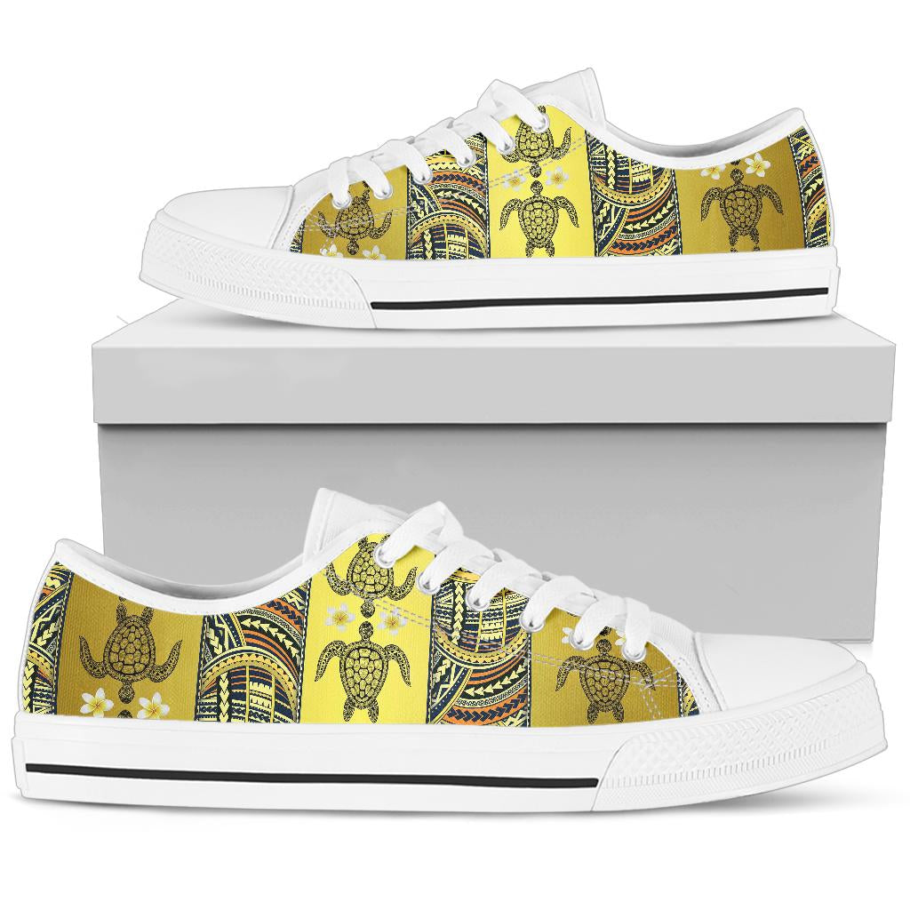 Polynesian Turtle Hawaiian Design Print White Bottom Low Top Shoes