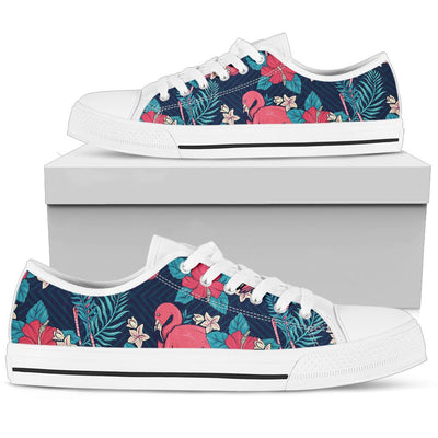 Flamingo Red Hibiscus Pattern White Bottom Low Top Shoes