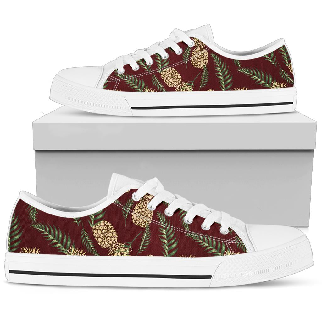 Pineapple Pattern Print Design PP013 White Bottom Low Top Shoes