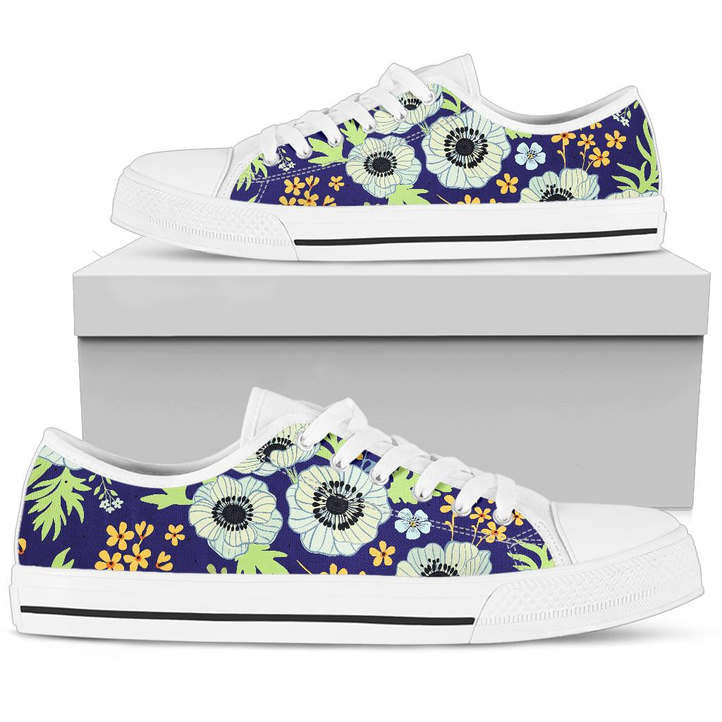 Anemone Pattern Print Design AM06 White Bottom Low Top Shoes