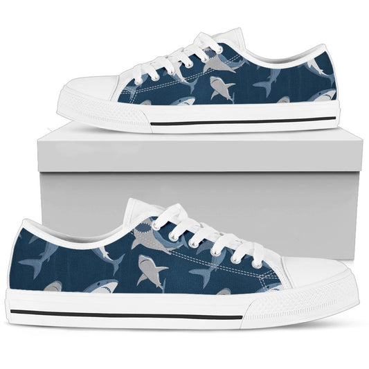 Shark Action Pattern White Bottom Low Top Shoes