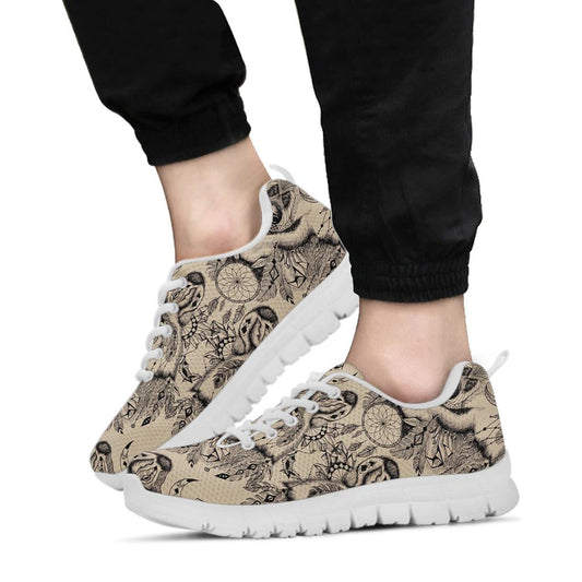 Indian Boho Wolf  Sneakers White Bottom Shoes