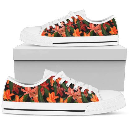Amaryllis Pattern Print Design AL05 White Bottom Low Top Shoes