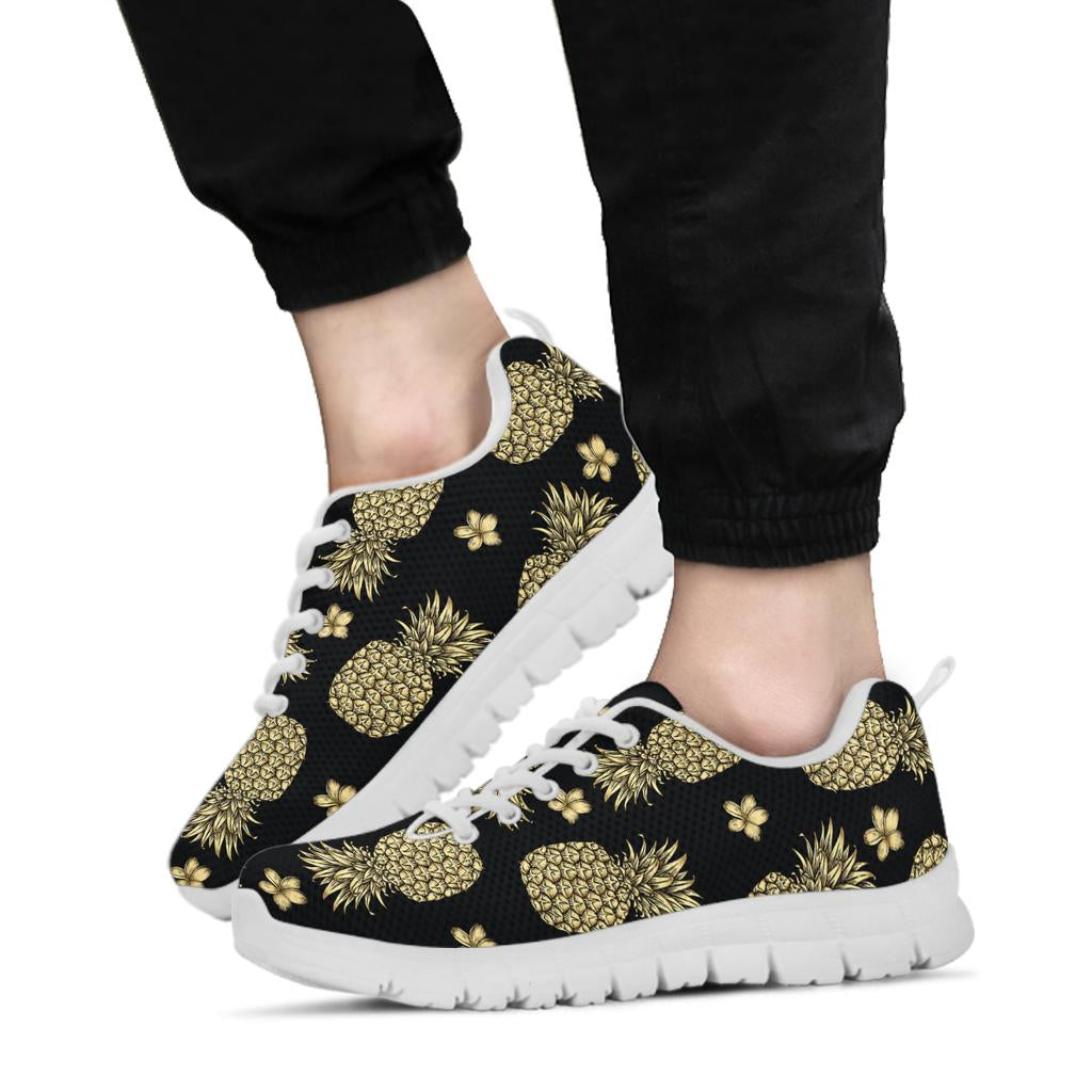 Gold Pineapple Hibiscus Sneakers White Bottom Shoes