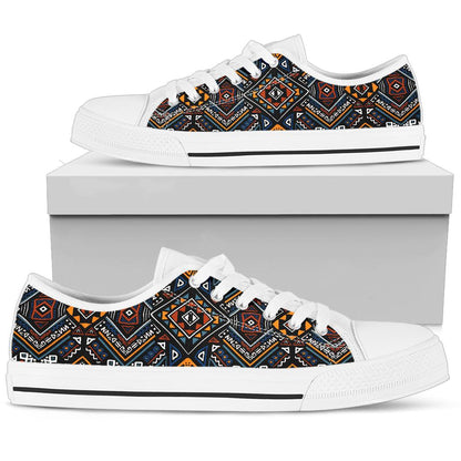 African Kente Print v2 White Bottom Low Top Shoes