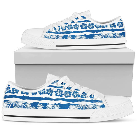 Hawaiian Themed Pattern Print Design H021 White Bottom Low Top Shoes