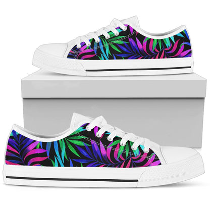 Tropical Flower Pattern Print Design TF010 White Bottom Low Top Shoes