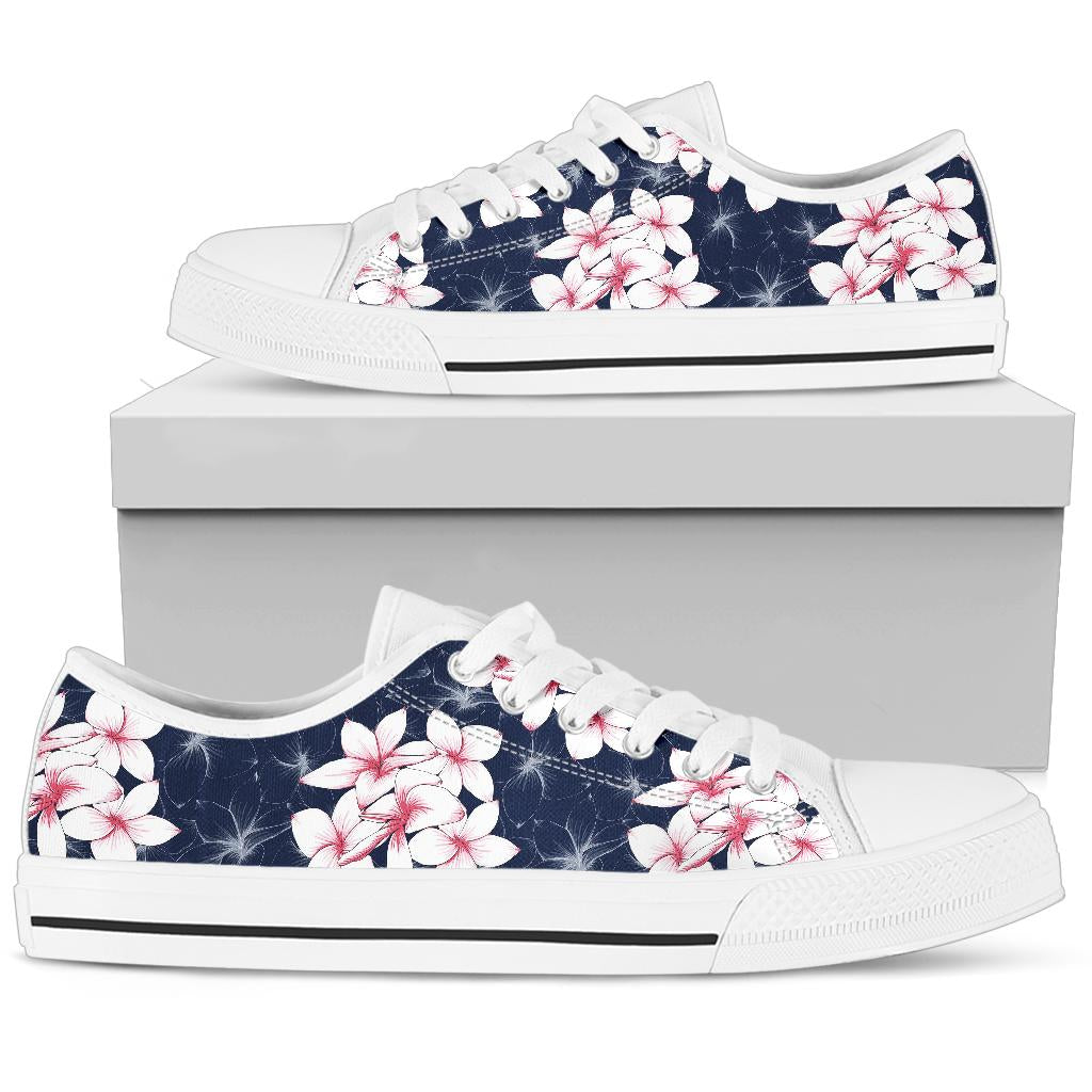 Plumeria Pattern Print Design PM017 White Bottom Low Top Shoes