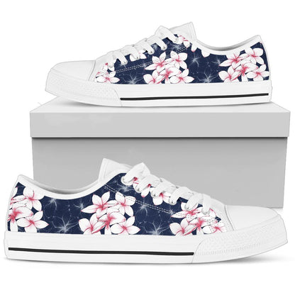 Plumeria Pattern Print Design PM017 White Bottom Low Top Shoes