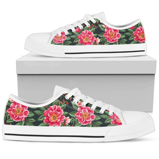 Summer Floral Pattern Print Design SF06 White Bottom Low Top Shoes