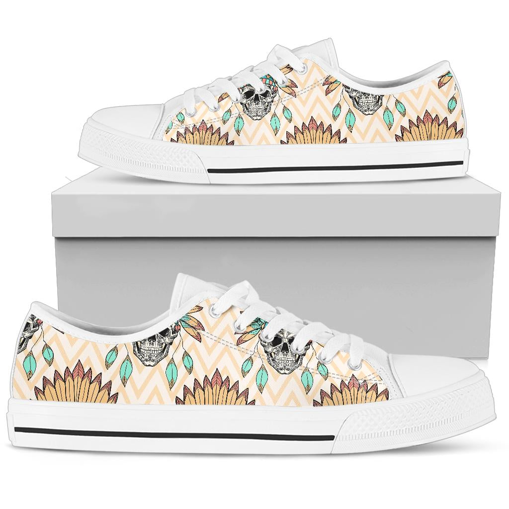 Indian Skull Pattern  White Bottom Low Top Shoes