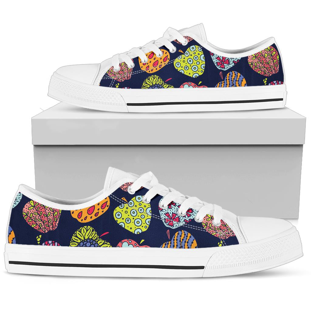 Apple Pattern Print Design AP05 White Bottom Low Top Shoes