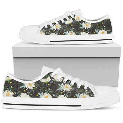 Daisy Pattern Print Design DS08 White Bottom Low Top Shoes