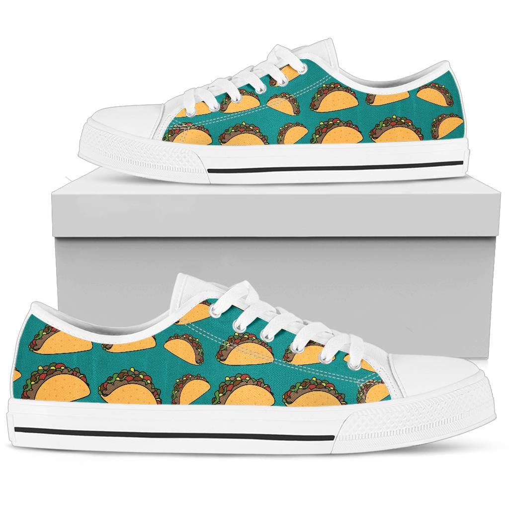 Taco Pattern Print Design TC07 White Bottom Low Top Shoes