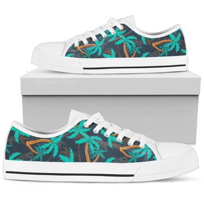 Palm Tree Pattern Print Design PT01 White Bottom Low Top Shoes
