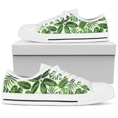 Tropical Flower Pattern Print Design TF013 White Bottom Low Top Shoes