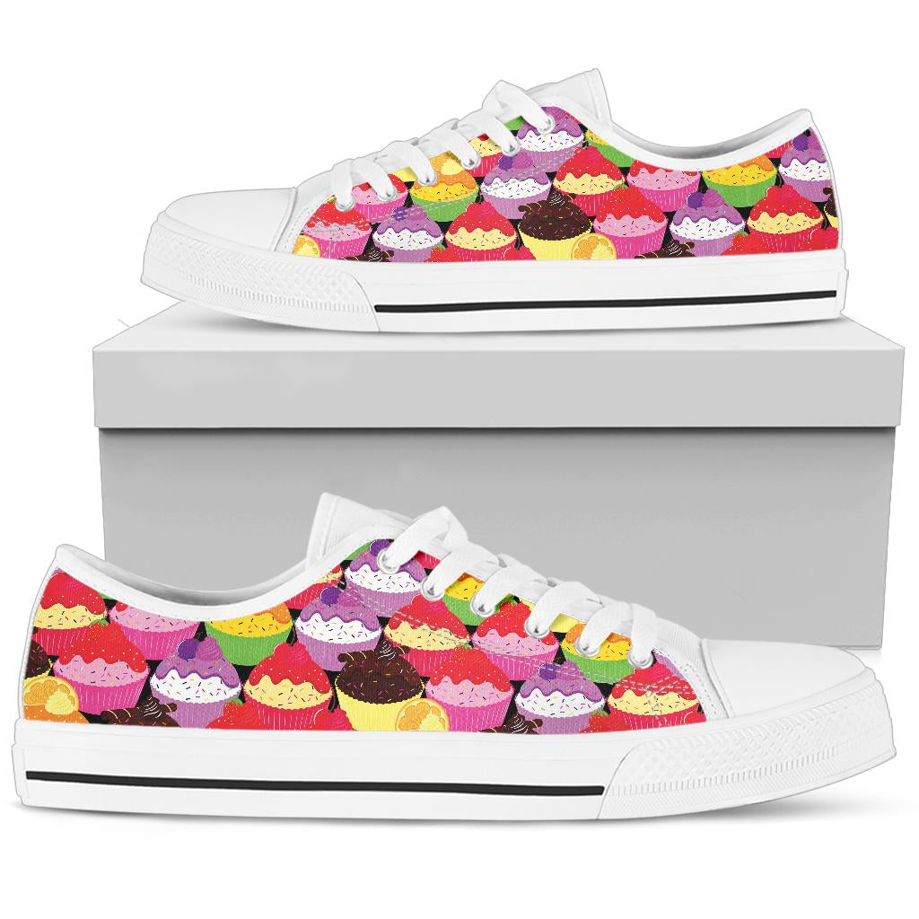 Cupcake Pattern Print Design CP02 White Bottom Low Top Shoes