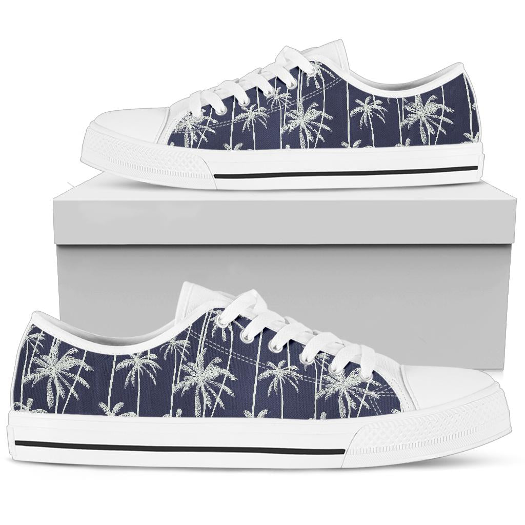 Palm Tree Pattern Print Design PT06 White Bottom Low Top Shoes