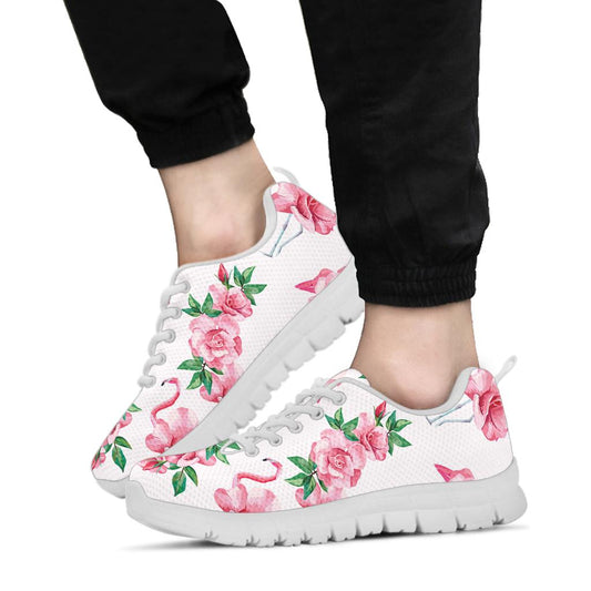 Flamingo Rose Pattern Sneakers White Bottom Shoes