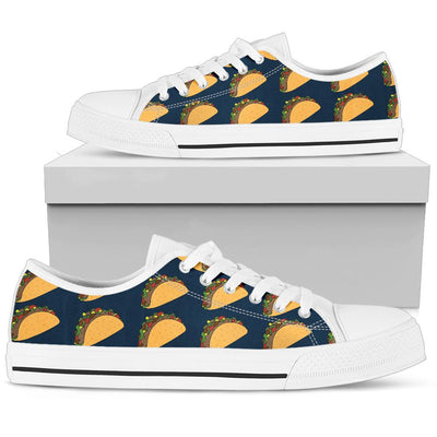 Taco Pattern Print Design TC04 White Bottom Low Top Shoes