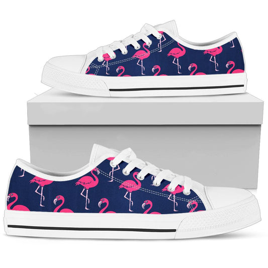 Pink Flamingo Pattern White Bottom Low Top Shoes