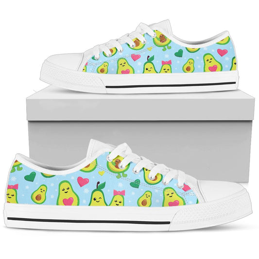 Avocado Pattern Print Design AC09 White Bottom Low Top Shoes