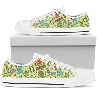 Gardening Pattern Print Design G02 White Bottom Low Top Shoes