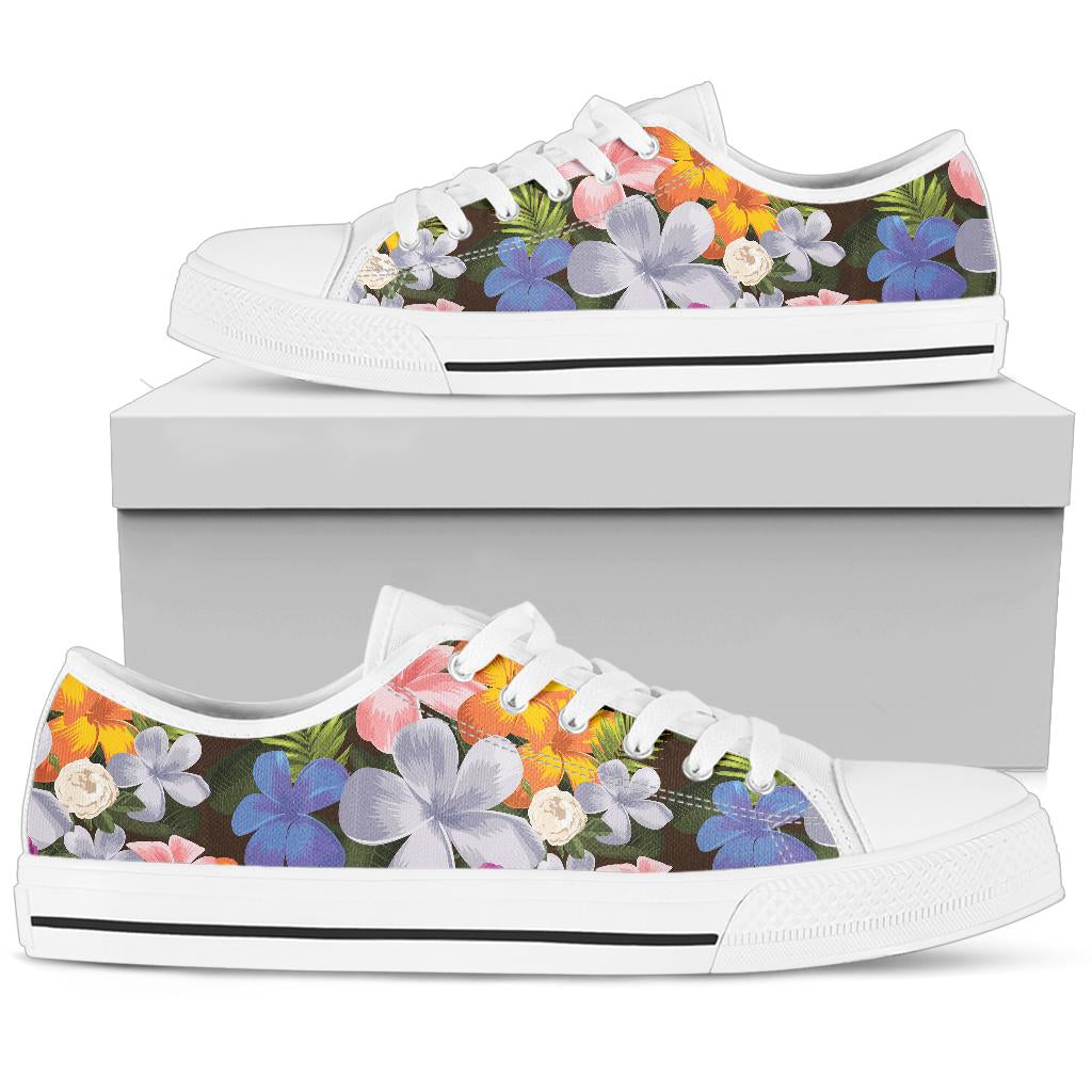 Plumeria Pattern Print Design PM03 White Bottom Low Top Shoes