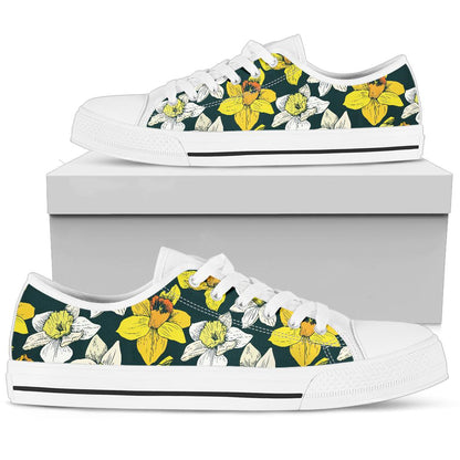 Daffodils Pattern Print Design DF02 White Bottom Low Top Shoes
