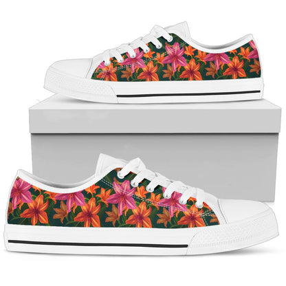 Amaryllis Pattern Print Design AL01 White Bottom Low Top Shoes