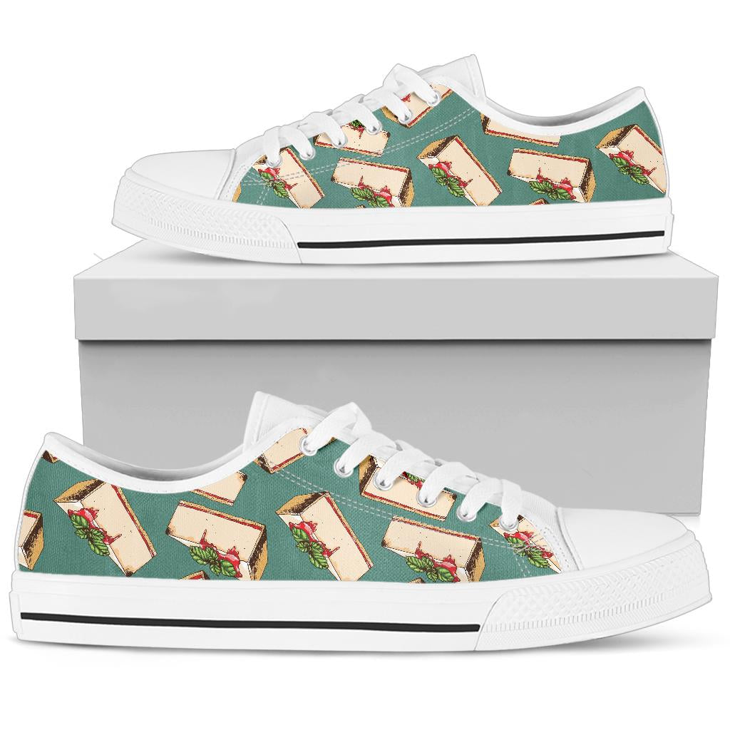 Cheesecake Pattern Print Design CK02 White Bottom Low Top Shoes
