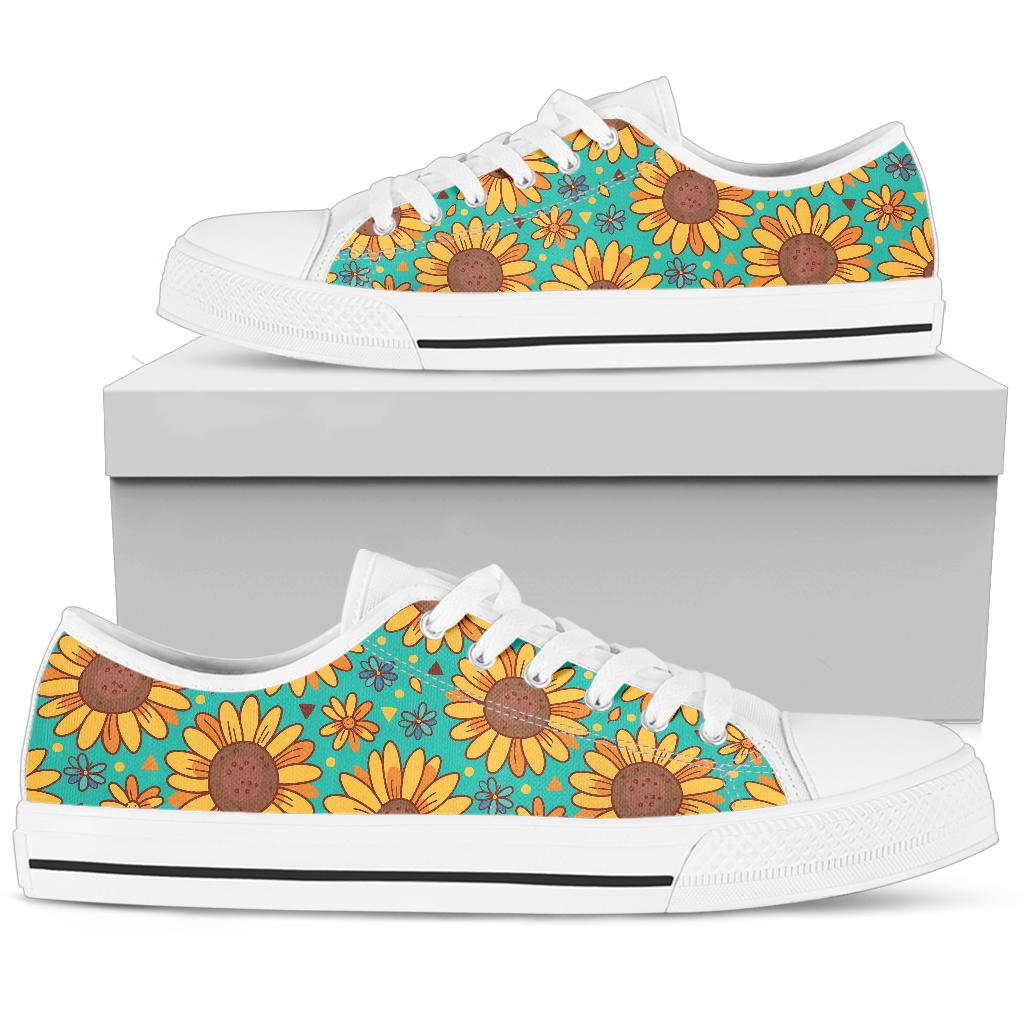 Sunflower Pattern Print Design SF013 White Bottom Low Top Shoes
