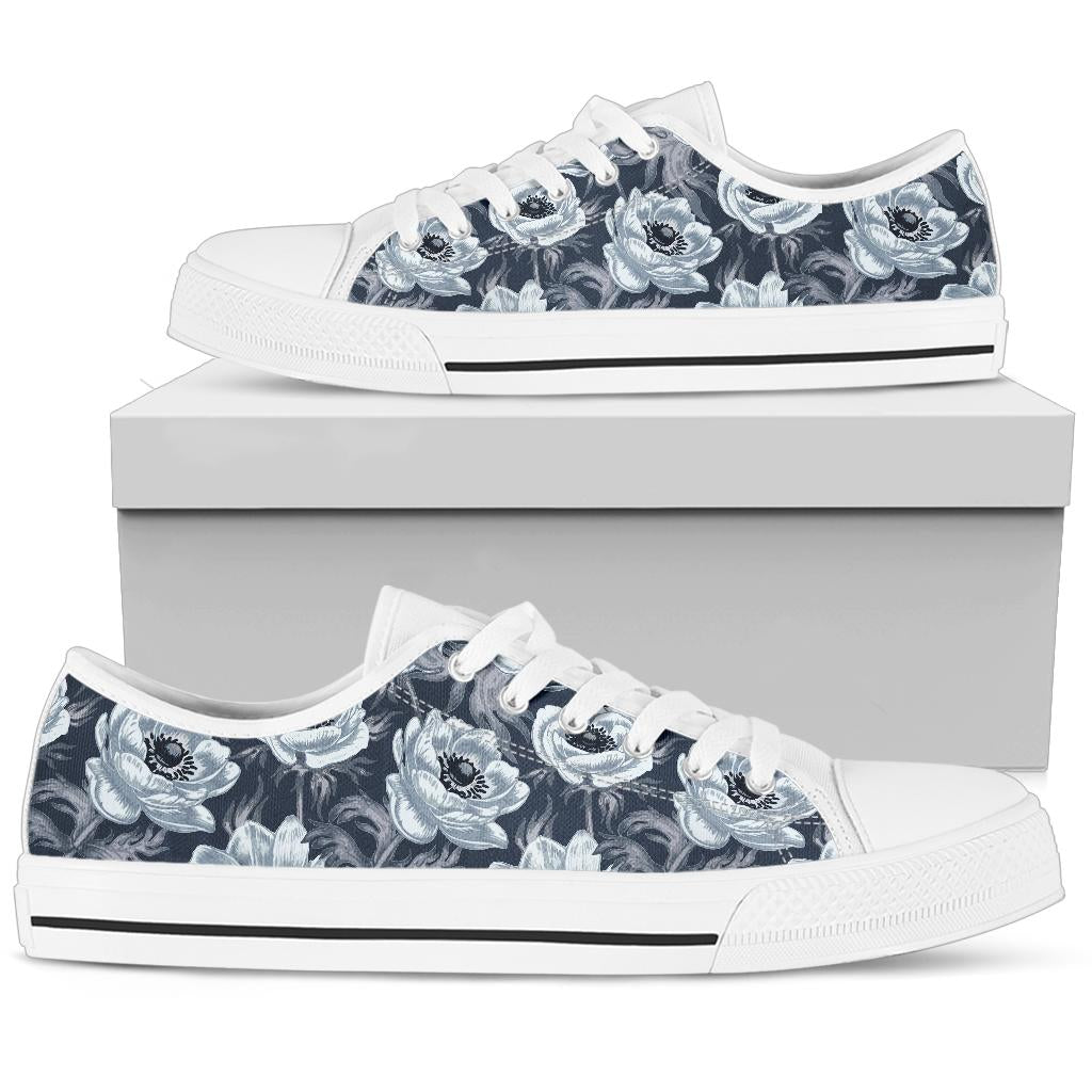 Anemone Pattern Print Design AM09 White Bottom Low Top Shoes