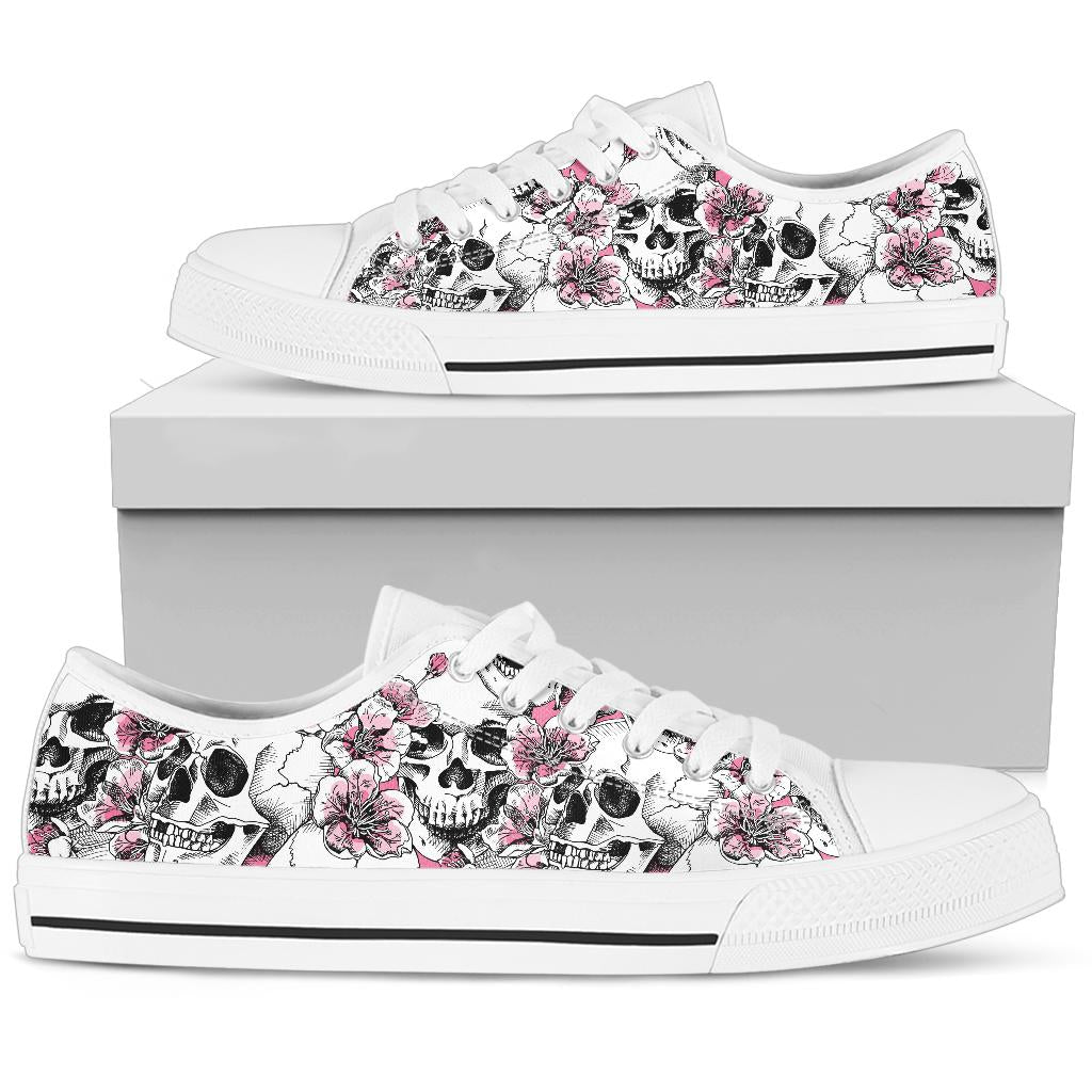 Cherry Blossom Pattern Print Design CB03 White Bottom Low Top Shoes