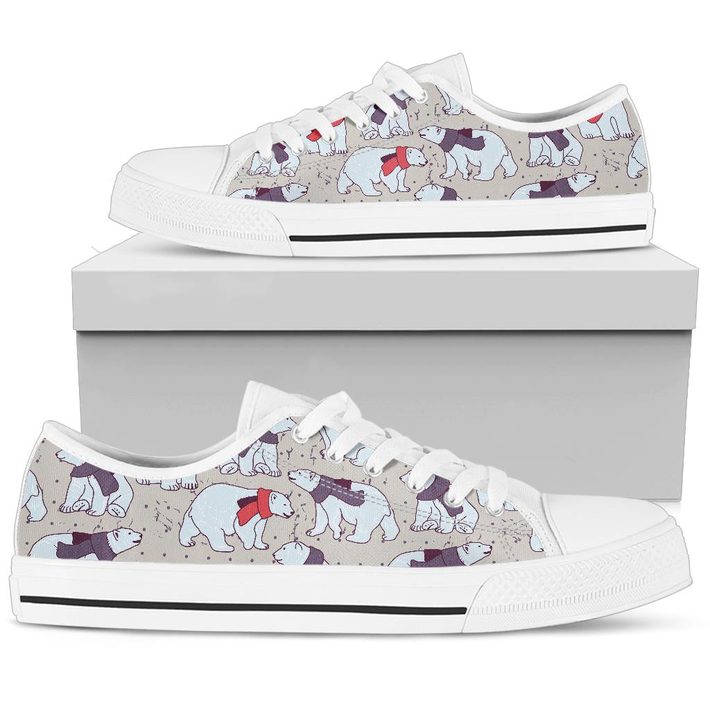 Polar Bear Pattern Print Design PB04 White Bottom Low Top Shoes