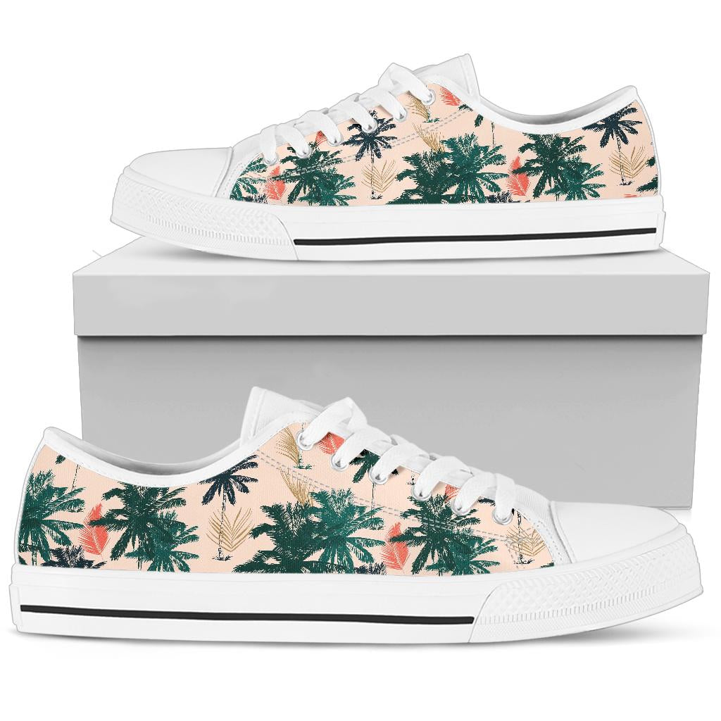 Palm Tree Pattern Print Design PT014 White Bottom Low Top Shoes