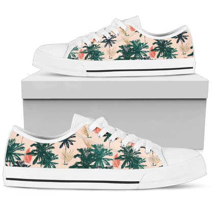 Palm Tree Pattern Print Design PT014 White Bottom Low Top Shoes