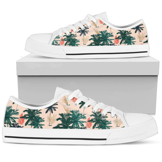 Palm Tree Pattern Print Design PT014 White Bottom Low Top Shoes