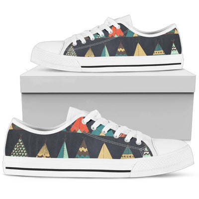 Tribal native american tent Aztec White Bottom Low Top Shoes