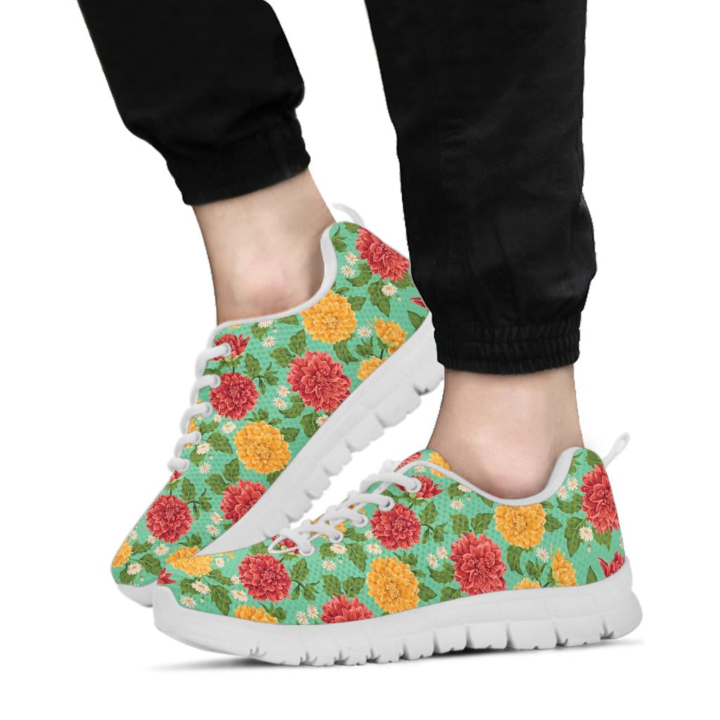 Dahlia Pattern Print Design DH011 Sneakers White Bottom Shoes