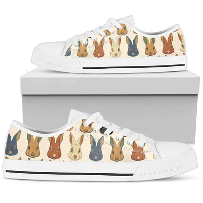 Rabbit Pattern Print Design RB04 White Bottom Low Top Shoes