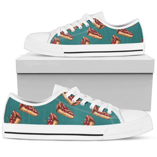 Cheesecake Cherry Pattern Print Design CK03 White Bottom Low Top Shoes