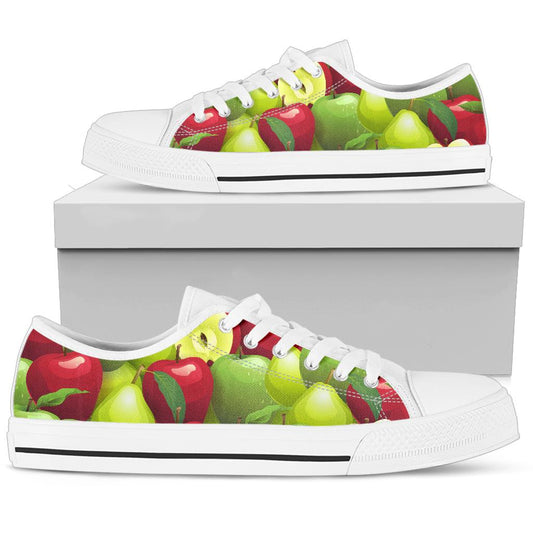 Apple Pattern Print Design AP03 White Bottom Low Top Shoes