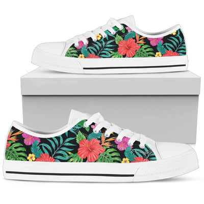 Hibiscus Red Hawaiian Flower White Bottom Low Top Shoes