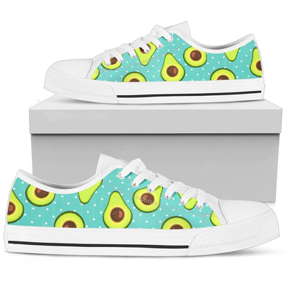 Avocado Pattern Print Design AC012 White Bottom Low Top Shoes