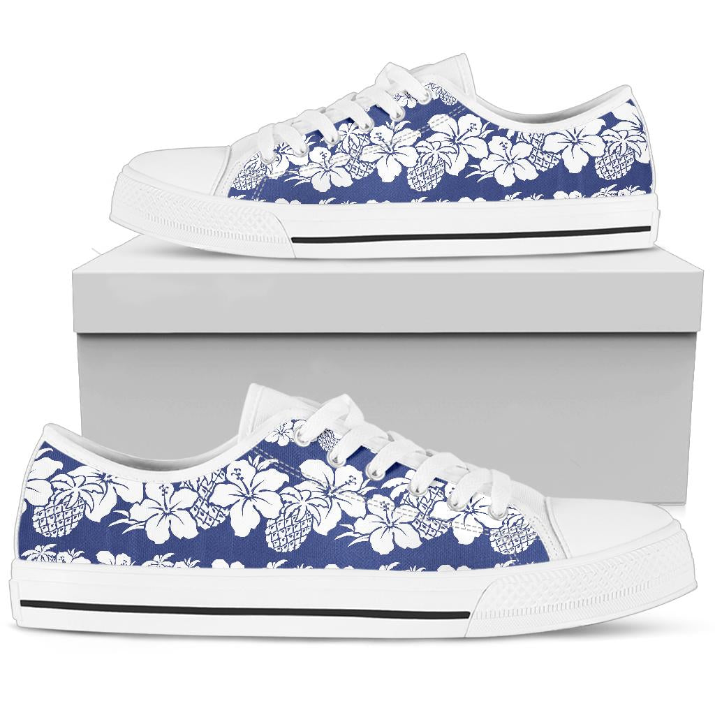 Hawaiian Themed Pattern Print Design H07 White Bottom Low Top Shoes