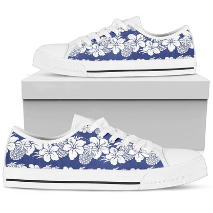 Hawaiian Themed Pattern Print Design H07 White Bottom Low Top Shoes
